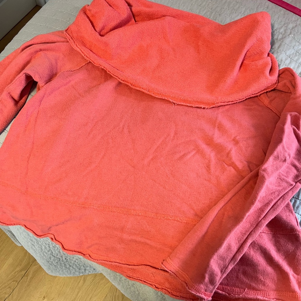 Free People XS Coral lightweight, large cowl-neck Sweatshirt, terry inside
